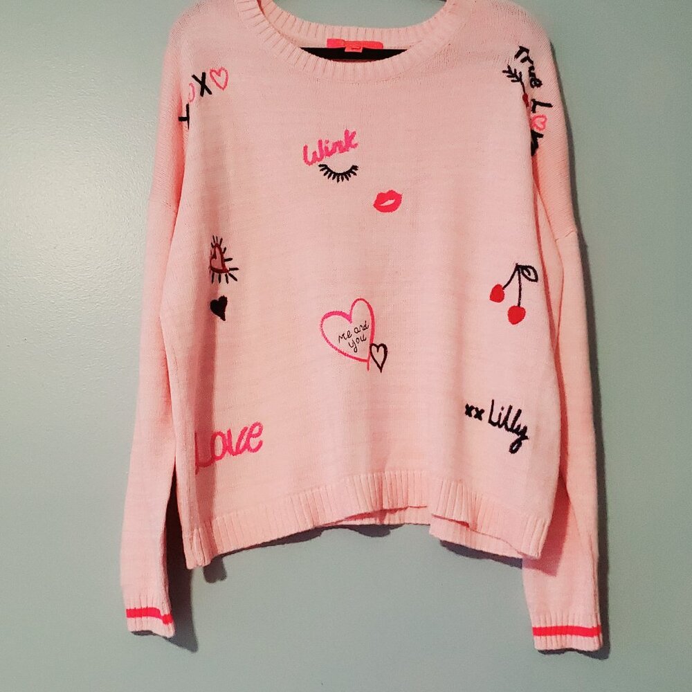 Lilly Pulitzer HTF Pink Sweater with Red & Black love ❤️ Accents